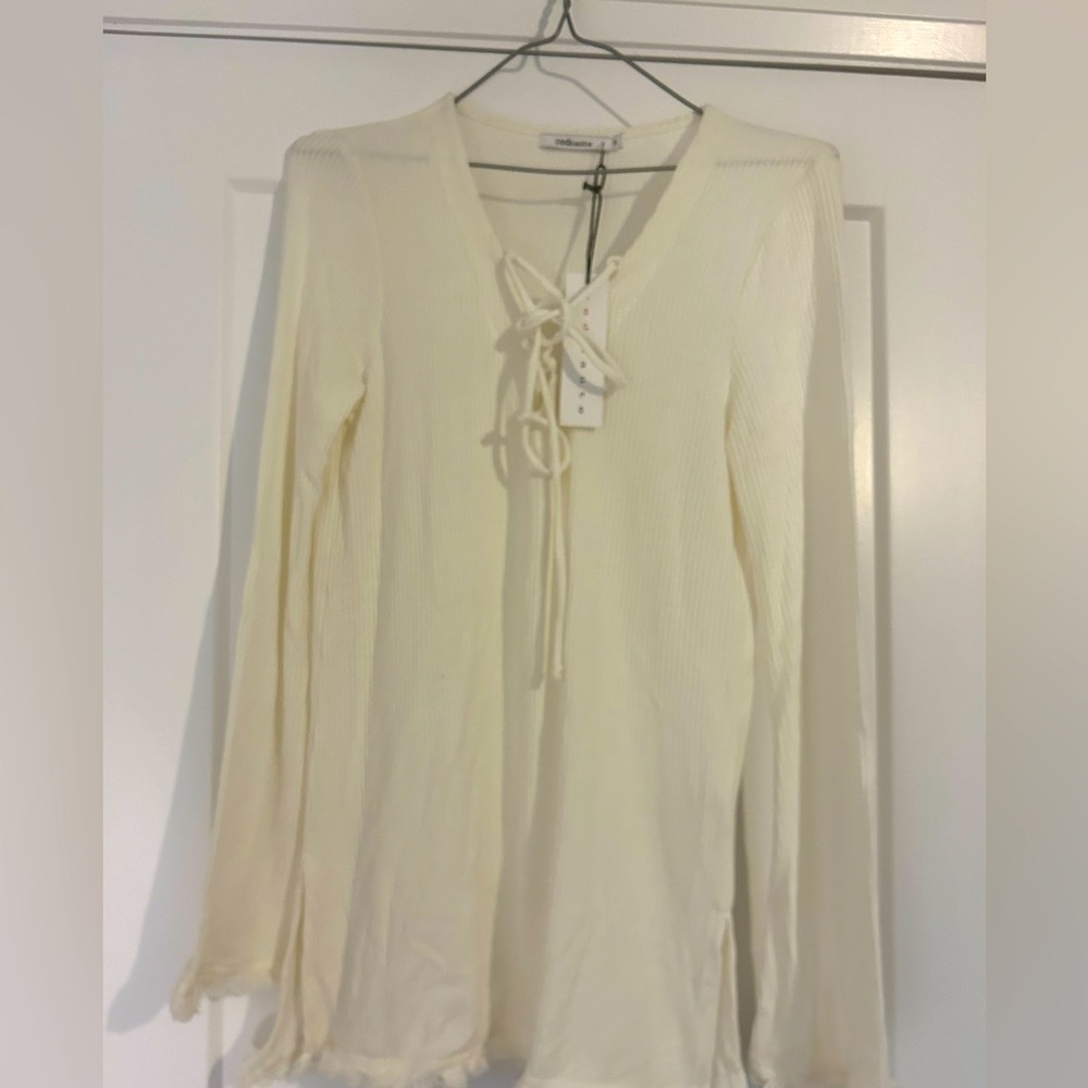 Knit long sleeve crisscross front top